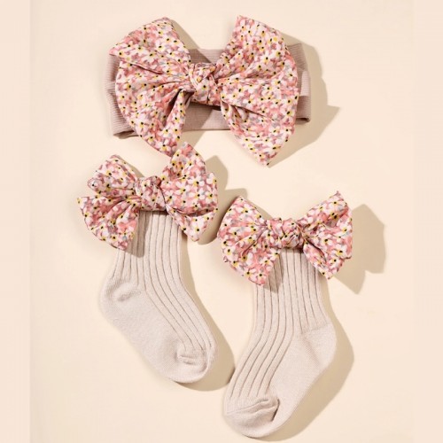 Βρεφική Κορδέλα & Σετ  Καλτσάκια Set floran socks bow peach 81131